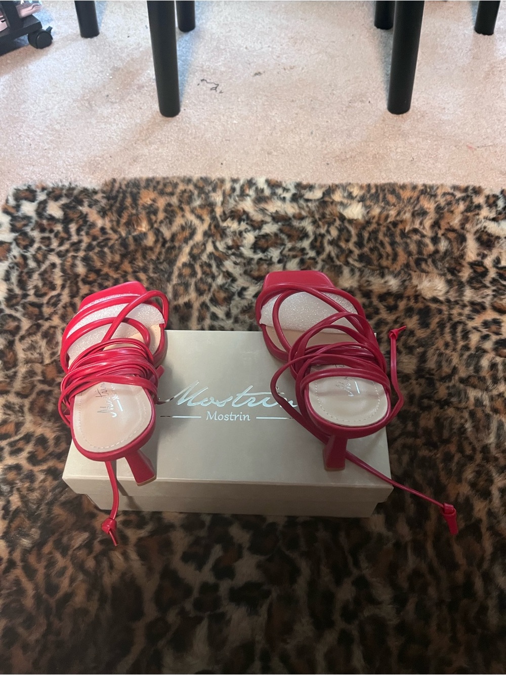 Red Lace-Up Heeled Sandals for Women